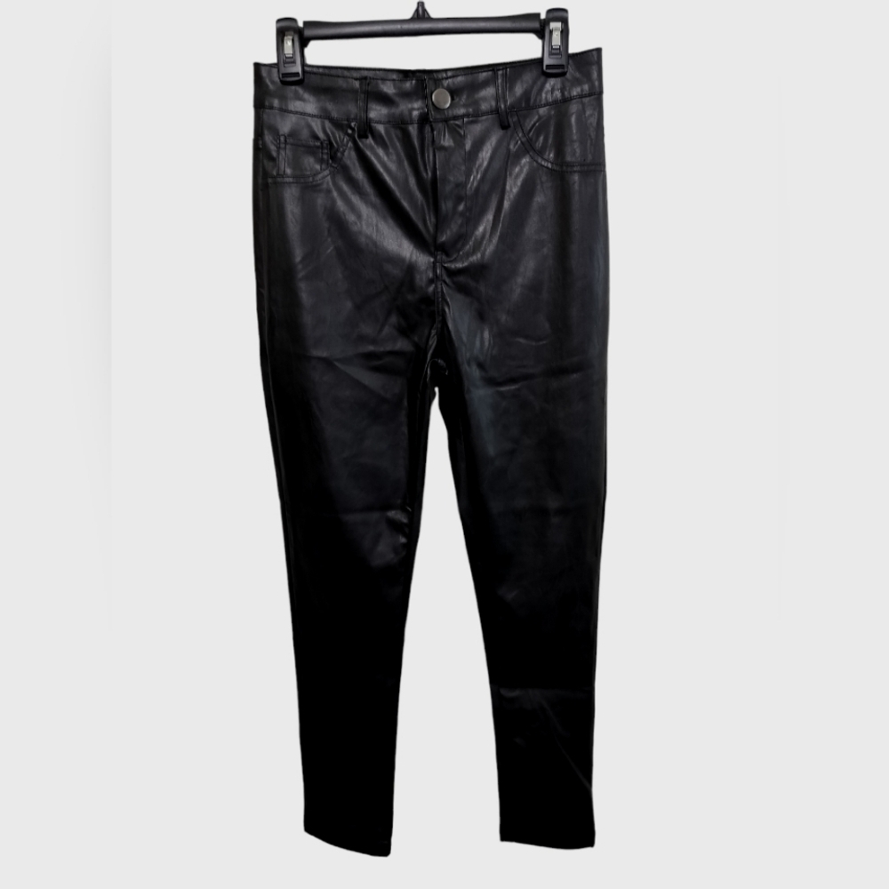 2525) Shinestar Highwaisted Black Vegan Leather Pants Sizer Medium
